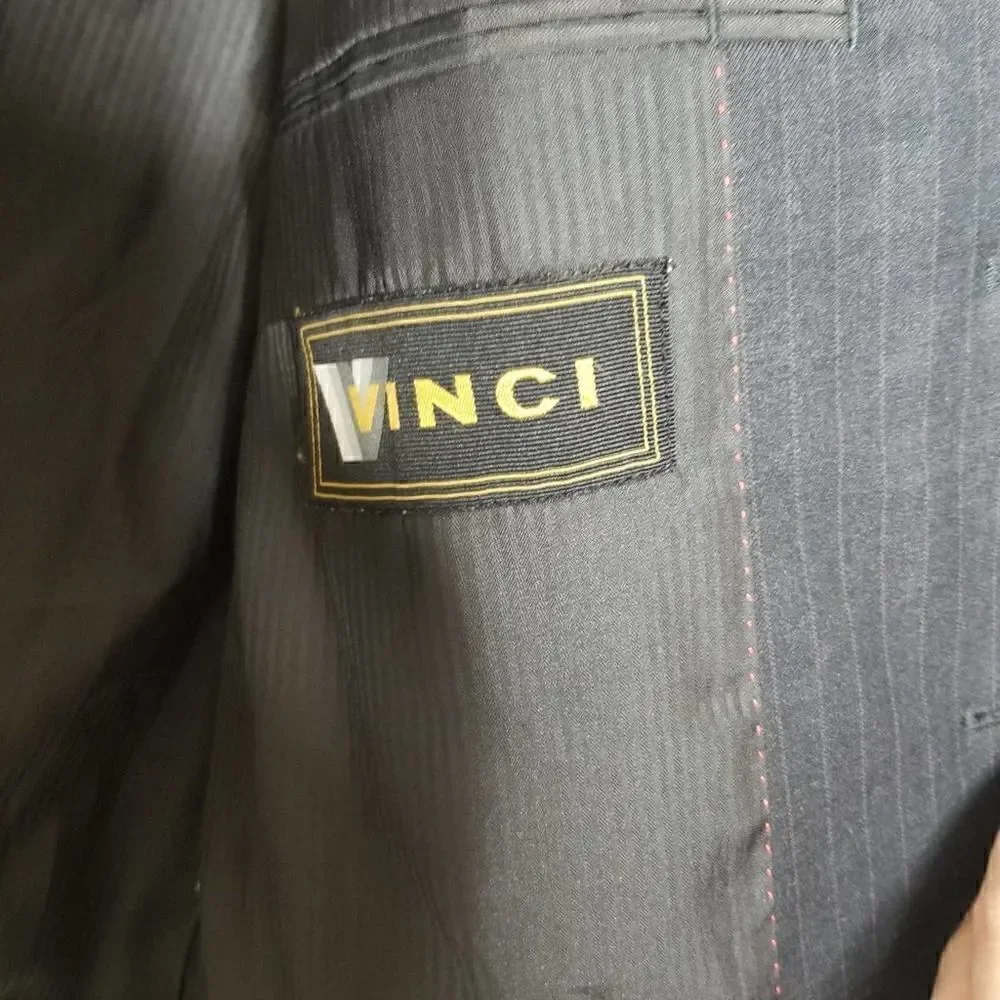 Vinci Pinstripe Button Front Suit Jacket Black XL